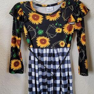 BRAND NEW long sleeve Sunflower dress, constellations and Buffalo plaid bottom